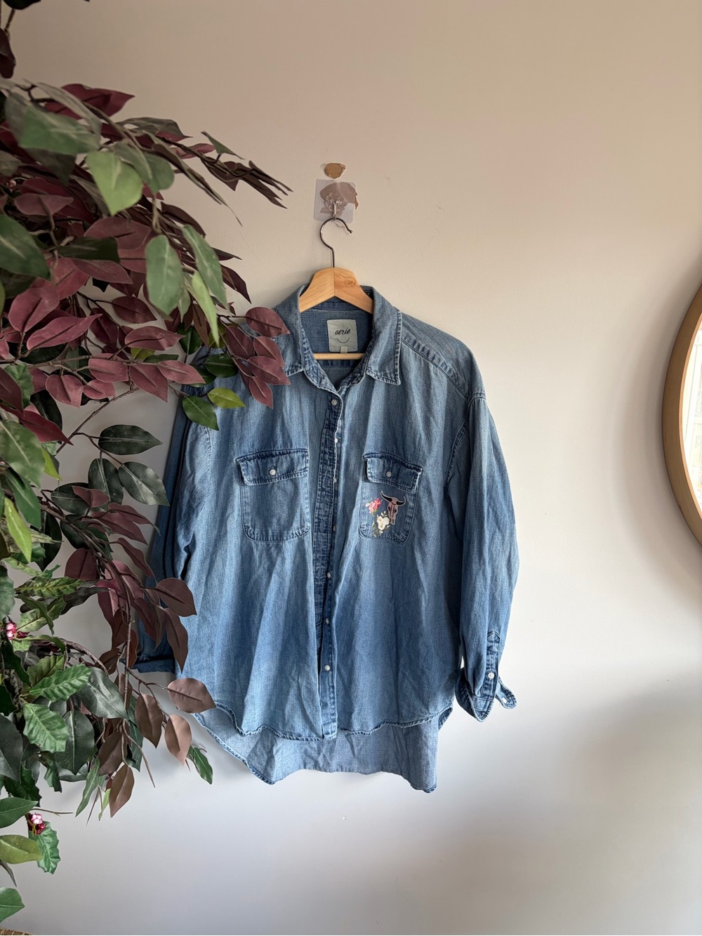 aerie Light Blue Denim Button-Down Shirt